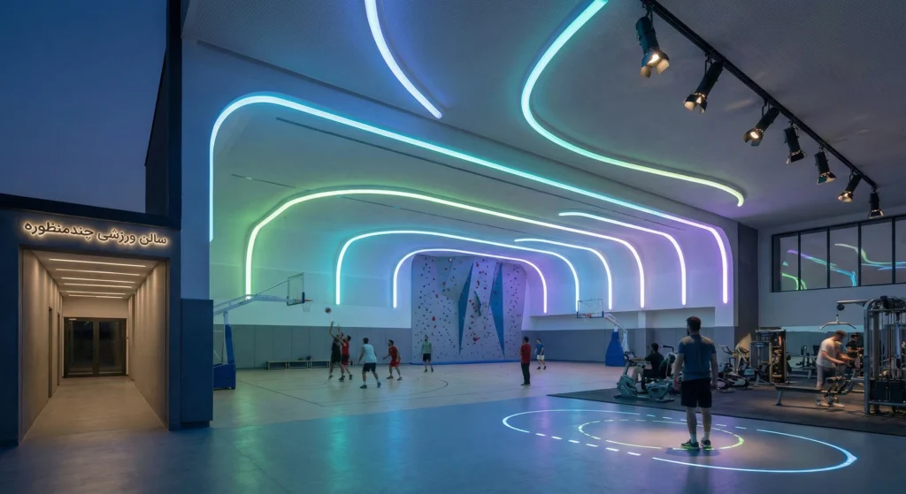 نورپردازی سالن ورزشی : طراحی تخصصی نور سالن ورزشی با استانداردهای حرفهای، فراتر از تأمین روشنایی معمول